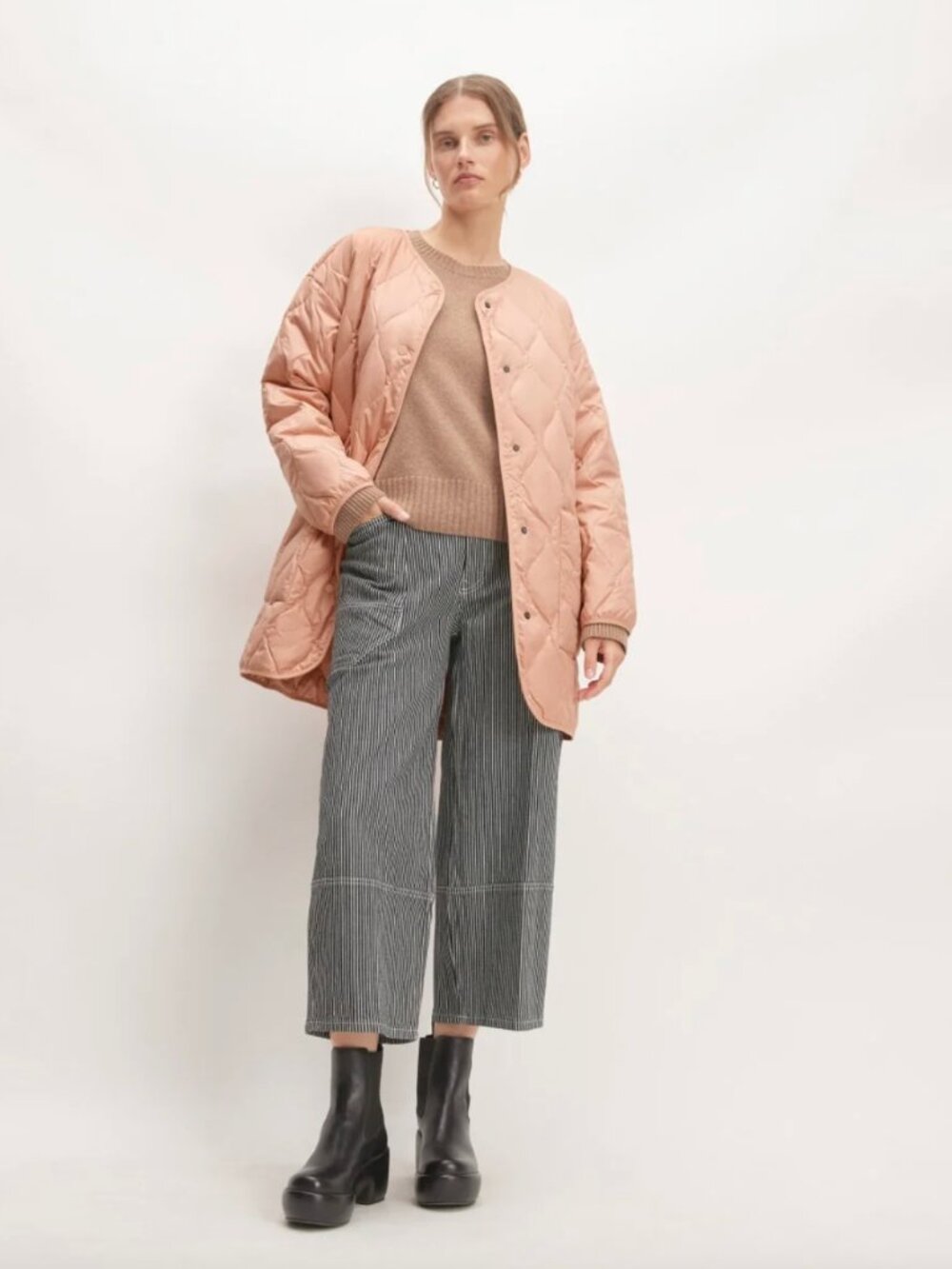 Everlane ReNew Quilted Liner Jacket Oversized Pink Peach Recycled